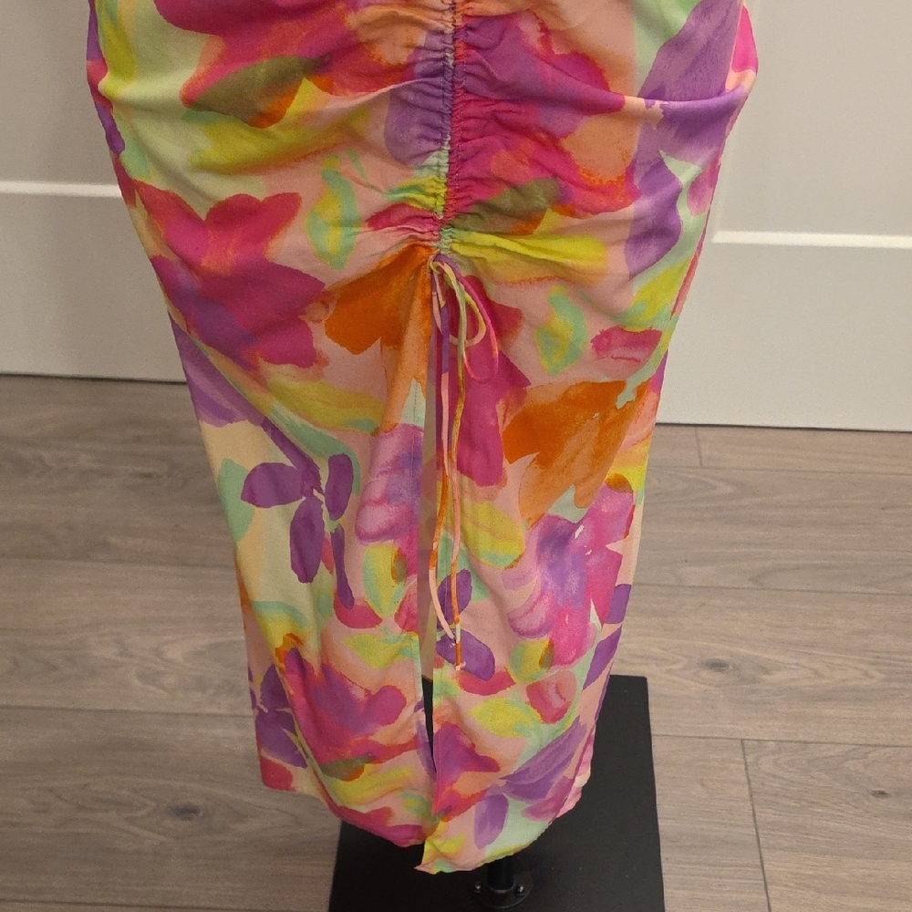 For Love And Lemons Pink,Orange,purple print midi ruched Skirt size L  NWTS - Picture 5 of 10